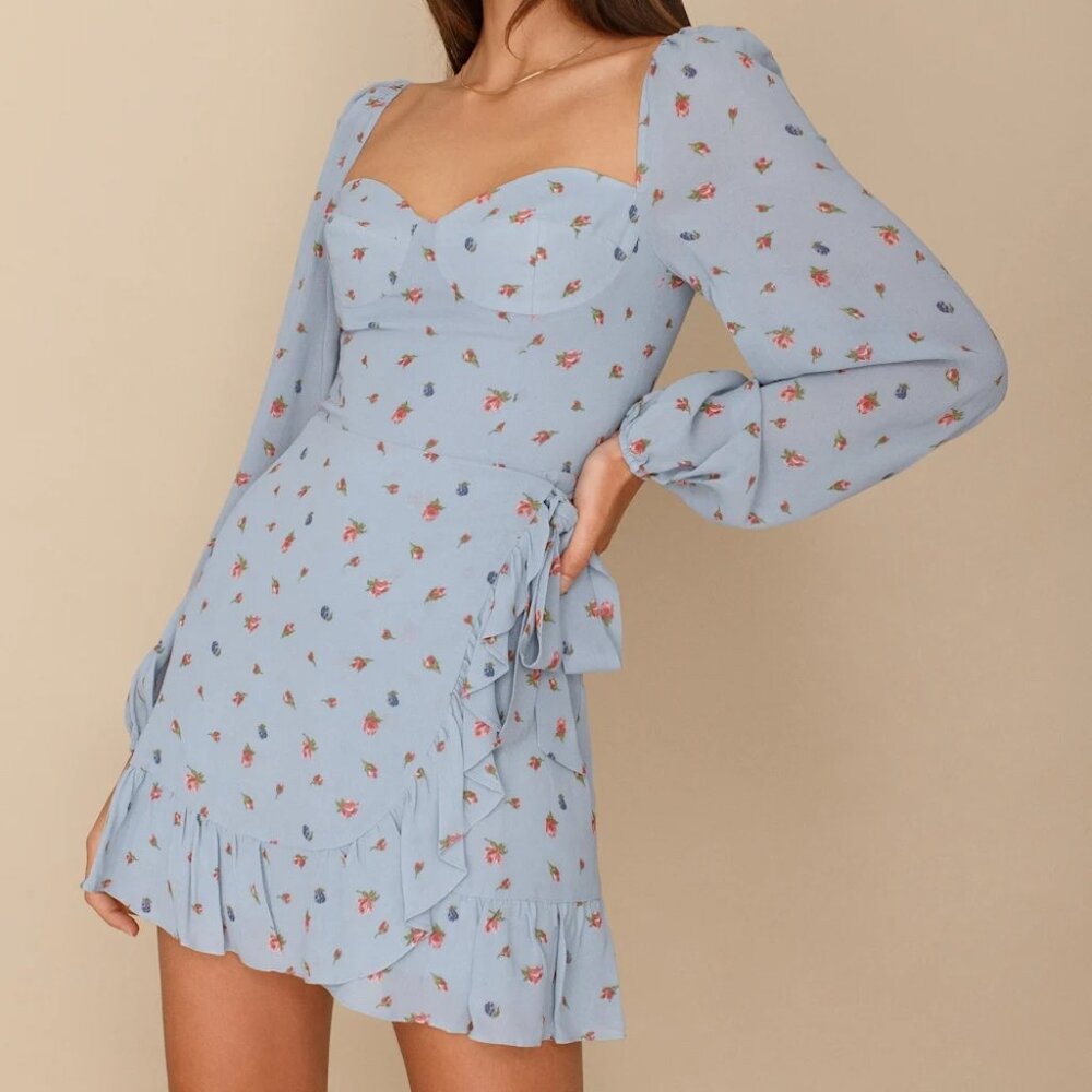 Reformation Blue Floral Cammi Mini Dress